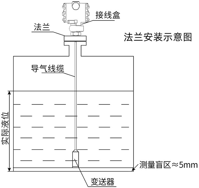 顯示型投入式液位計法蘭安裝示意圖