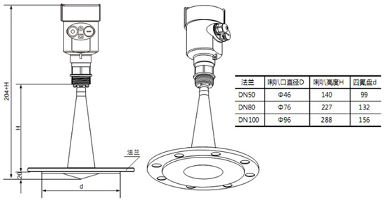 RD-709型水箱雷達液位計尺寸圖